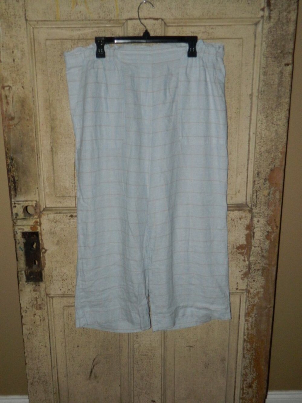 Sharagano Linen Blend Plaid Pull On Wide Leg Capri Pants Sz XL (B-19)